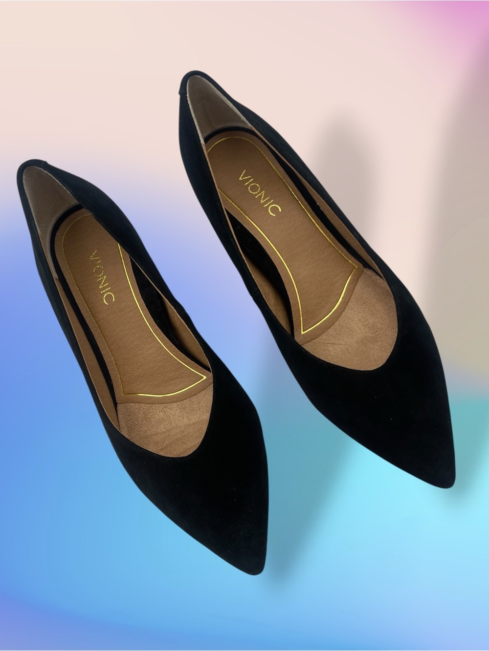 Vionic Josie Black Suede Pointed Toe Kitten Heel Pump Orthotic Comfort Size 6.5 - Picture 3 of 14